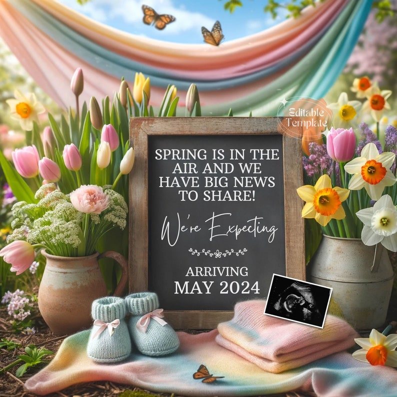 spring themed digital pregnancy announcement