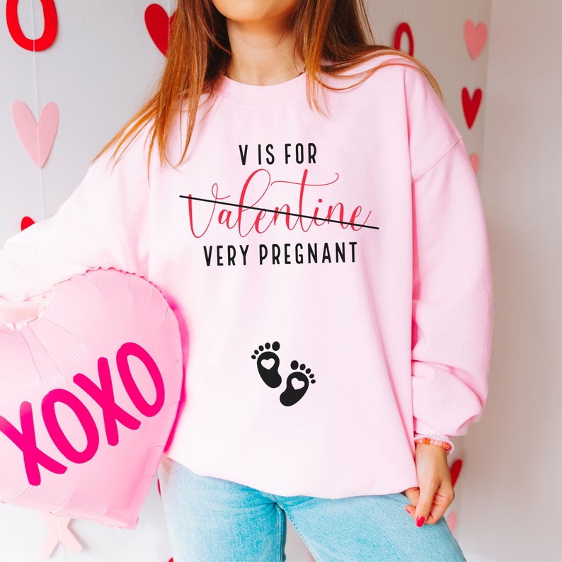 Valentines Day Pregnancy Announcement Sweatshirt, Pregnant Valentine Maternity Sweater, February Gender Reveal Gift for Expecting Light Pink