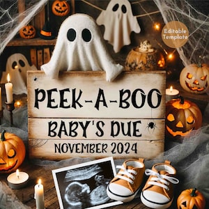 Halloween Pregnancy Announcement Digital Template, Spooky Digital Baby Reveal for Instagram Social Media, October Baby Announcement Download