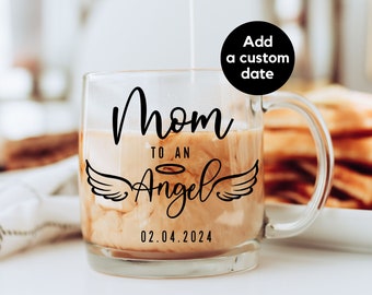 Tazza di vetro con data personalizzata per la mamma dell'angelo, regalo per la perdita del bambino, regalo per la nascita morta, regalo per la festa della mamma, tazza per la perdita del bambino in caso di aborto spontaneo, ricordo per la perdita della gravidanza