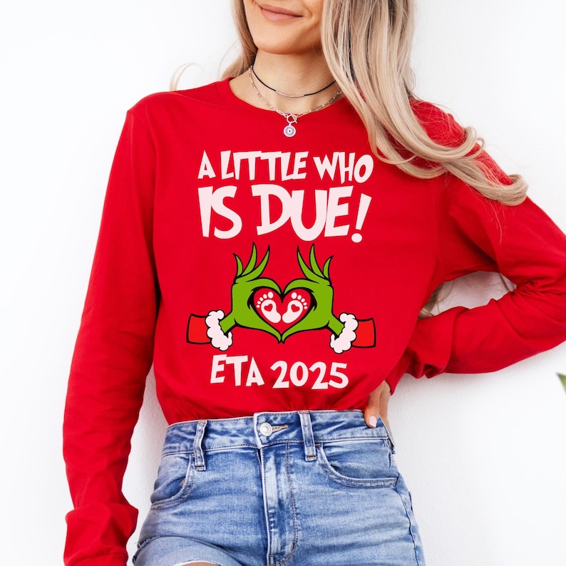 Long Sleeve Grinchmas Pregnancy Announcement Christmas Shirt Xmas