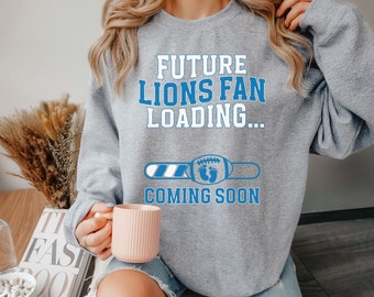 Lions Football Pregnancy Announcement Sweatshirt Sports Team Game Day Pregnancy Reveal Baby Shower Detroit Fan Maternity Gift for Her