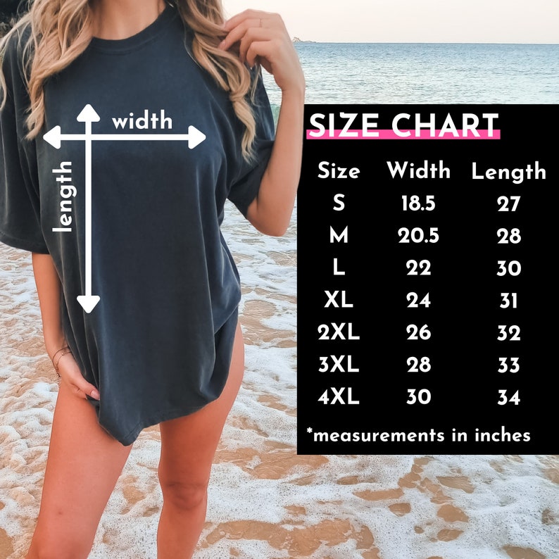 May include: Size chart for a t-shirt with measurements in inches for width and length. Sizes include S, M, L, XL, 2XL, 3XL, and 4XL.