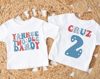 Aangepaste Yankee twee-dle Dandy verjaardag shirt vierde van juli 2e verjaardag shirts tweede jaar oude verjaardag outfit patriottische 4 juli Kid Tee