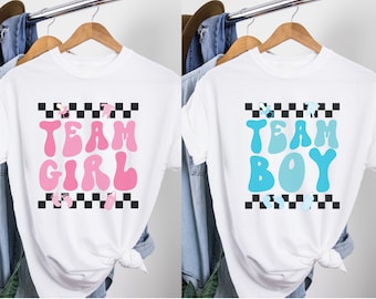 Retro Gender Reveal Shirt Team Boy Team Girl T-Shirt Family Baby Shower Tee He or She Gender Reveal Group Shirt Keeper of the Gender Top