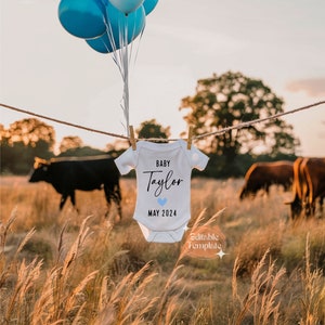 Anuncio de embarazo en granja al aire libre digital / Vamos a tener un niño / Es un niño Género Revelar anuncio de embarazo de niño / Plantilla editable