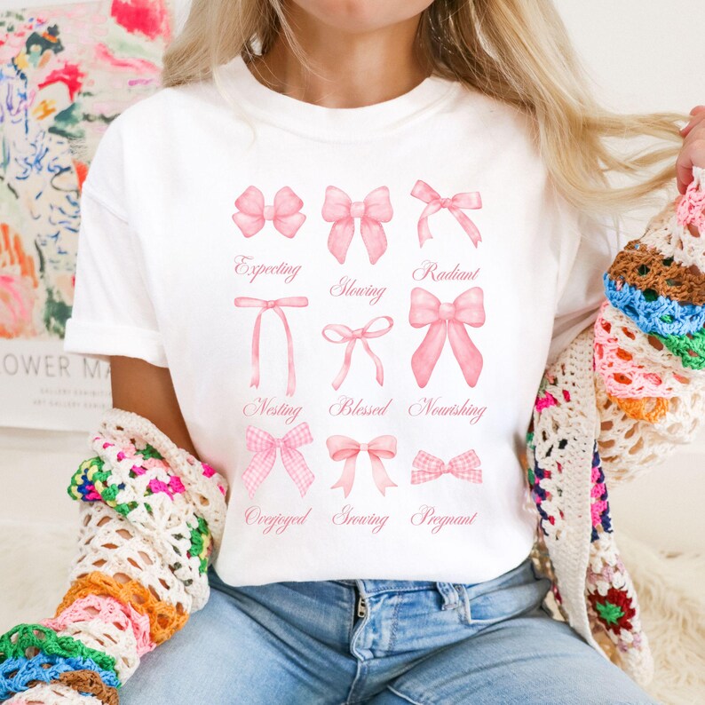 Coquette I Am Pregnant Baby Announcement Shirt, Comfort Color Bows