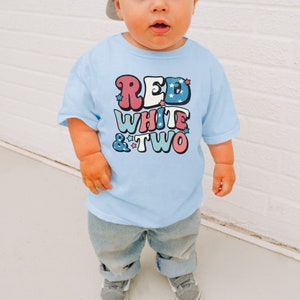 Red White Two Birthday shirt Fourth of July 2nd Birthday Shirts Second Year Old Birthday Outfit Patriotic 4th of July Kid T-Shirt