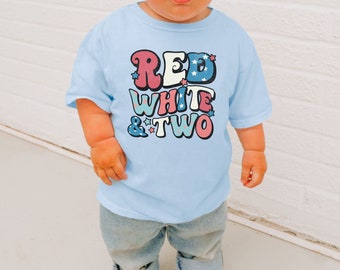 Rood wit twee verjaardag shirt vierde van juli 2e verjaardag shirts tweede jaar oude verjaardag outfit patriottische 4 juli Kid T-shirt