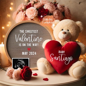 Sweetest Valentine Digital Pregnancy Announcement February Baby Reveal Instant Download Valentines Day Baby Editable Template Gender Neutral