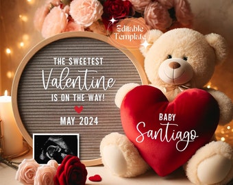 Faire-part de grossesse numérique la plus douce de la Saint-Valentin Modèle modifiable pour bébé de février téléchargement immédiat Saint-Valentin