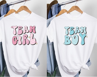 Retro Gender Reveal Shirt Team Boy Team Girl T-Shirt Family Baby Shower Tee He or She Gender Reveal Group Shirt Keeper of the Gender Top