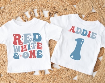 Custom Red White One Birthday shirt Fourth of July 1st Birthday Shirts First Year Old Birthday Outfit Patriotic 4th of July Kid T-Shirt