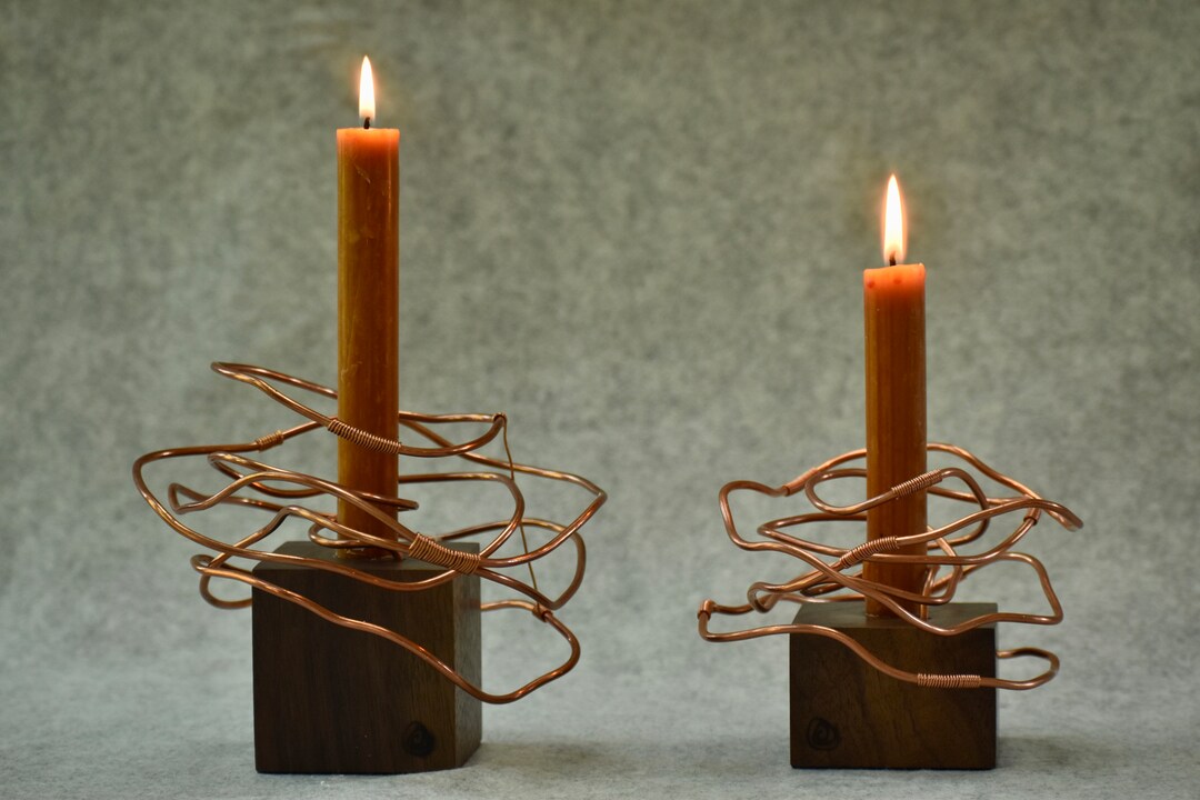 Copper & Walnut Handmade Candle Holder Shelf Decor Etsy