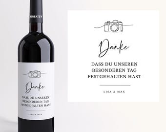 Wine label for photographer | Personalized thank you note for photographer | Wedding gift for photographer | Thank you wine bottle label