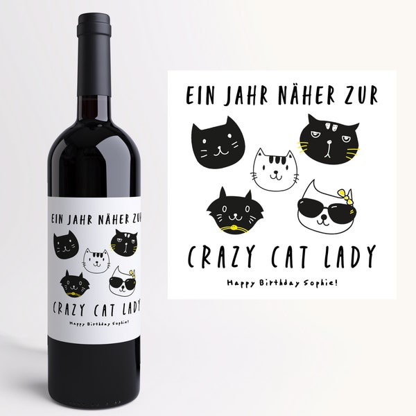 Geburtstagsgeschenk I Personalisiertes Weinetikett I Katzen Lady I Geschenk I beste Freundin I Individuelles Weinlabel I lustiges Geschenk