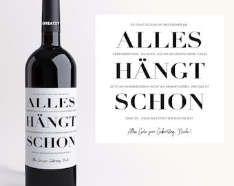 Lustiges Weinetikett Geburtstag I Alles hängt schon I Humorvolles Geschenk für Frauen I Personalisierbar mit Wunschtext I Runder Geburtstag