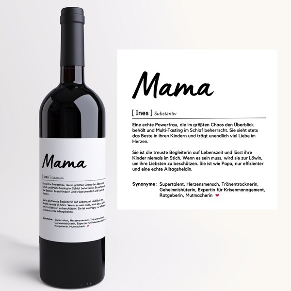 Mama Definition I Personalisiertes Weinetikett I Muttertag I Personalisiertes Geschenk I Geburtstagsgeschenk I Mutter I Weihnachtsgeschenk