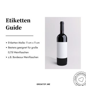 Peut inclure: Un guide pour la cr&eacute;ation d'&eacute;tiquettes pour les bouteilles de vin. Le guide recommande d'utiliser des &eacute;tiquettes de 11 cm sur 11 cm, qui sont les mieux adapt&eacute;es aux grandes bouteilles de vin de 0,75 litre, comme les bouteilles de Bordeaux.