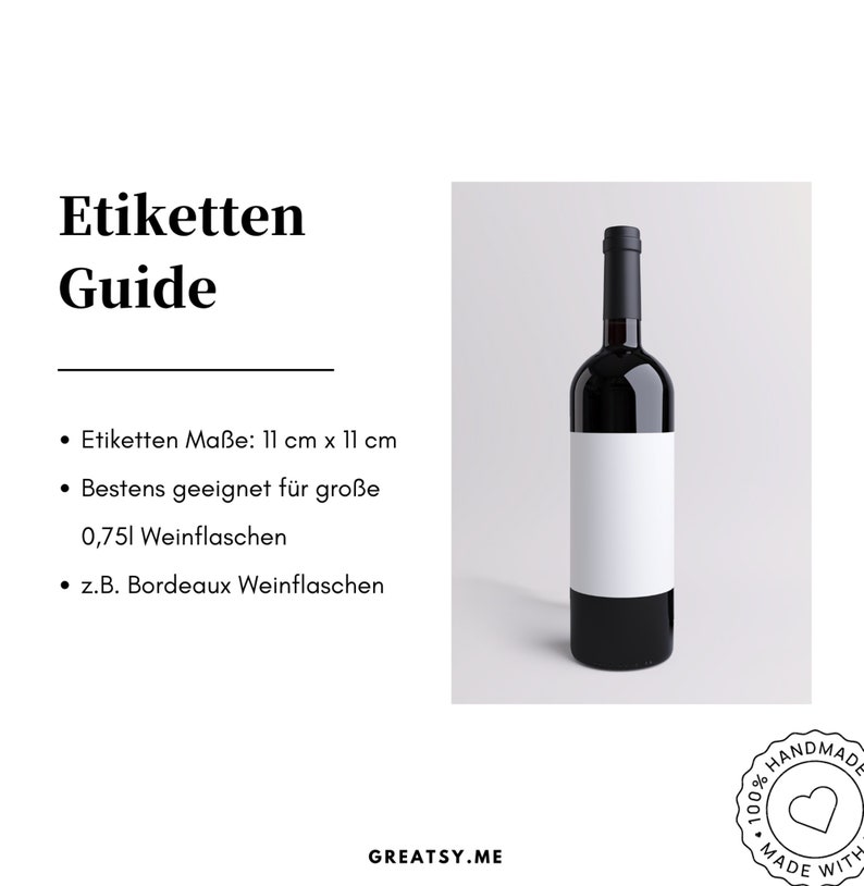 Peut inclure: Un guide pour la cr&eacute;ation d'&eacute;tiquettes pour les bouteilles de vin. Le guide recommande d'utiliser des &eacute;tiquettes de 11 cm sur 11 cm, qui sont les mieux adapt&eacute;es aux grandes bouteilles de vin de 0,75 litre, comme les bouteilles de Bordeaux.