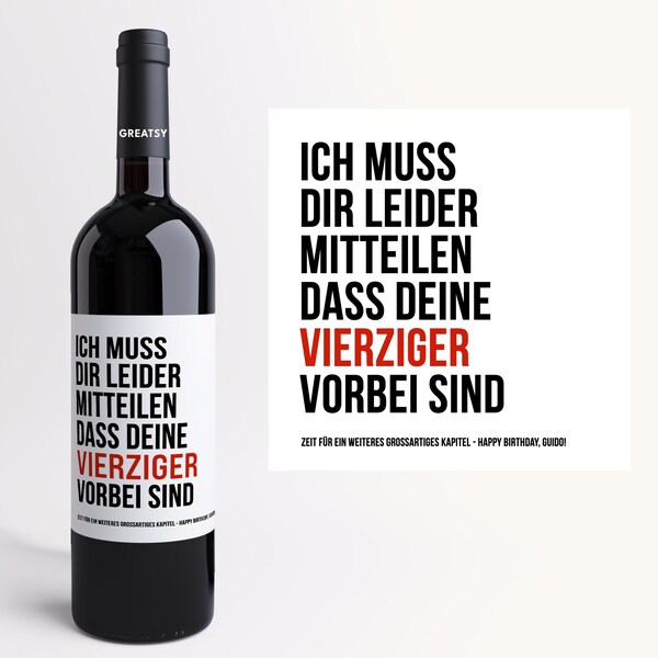 40er Geburtstag I Personalisiertes Weinetikett I Wein I Geschenk zum 40. Geburtstag I Kreativ I Geburtstagsgeschenk I lustiges Geschenk