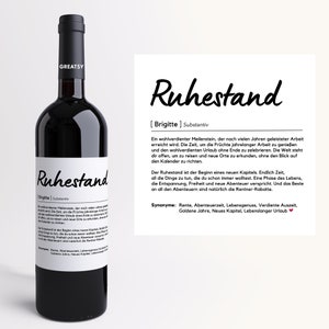 Retirement Definition I Personalized Wine Label I Gift I Farewell Gift I Work Colleagues I Pension I Pension I Farewell