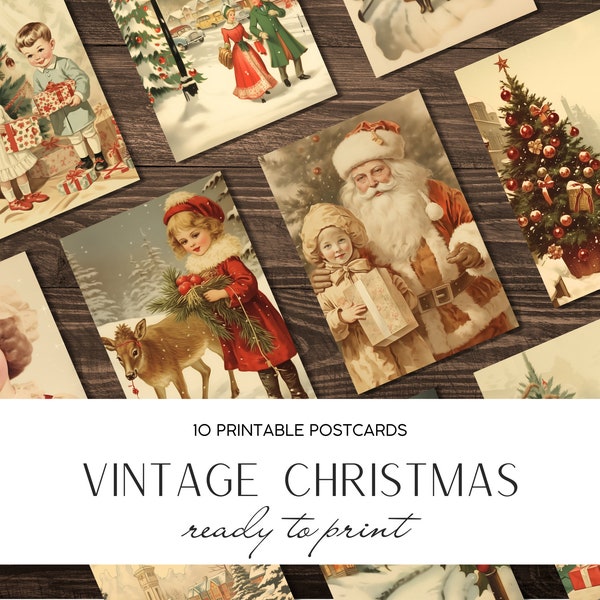 Vintage Christmas Cards - Scrapbook Cards - Junk Journal - 10 High-Quality Antique & Christmasy JPG Prints - Instant Download