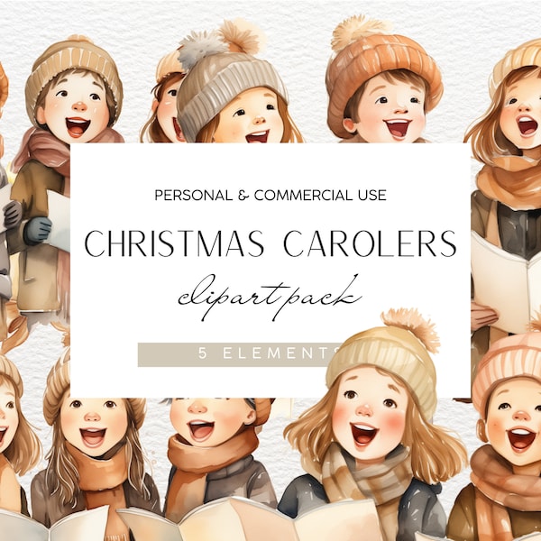 Christmas Carolers Clipart | Kids Singing Illustrations | Children Christmas Chore | For Invitations and Christmas Projects