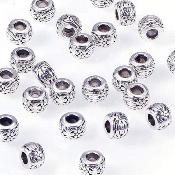 Lot de 10 perles ø8mm intercalaires - rondelles - style tibétain - alliage - argent antique - Livraison gratuite