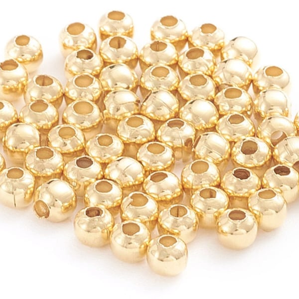 Lot de 50 perles ø3x2.5mm acier inoxydable (304) - rondes - lisses - dorées- Livraison gratuite
