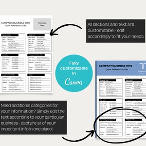 Business Information Quick Reference Guide Canva Template (instant ...