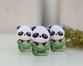 Set Of 10  Baby Panda  Party Gift Wooden Magnets - Personalized Gifts