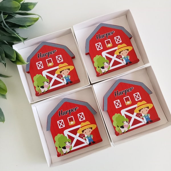 Personalized Red Barnyard Party Favors, Baby Shower Host Gift, Red Farm Magnets, Farm Themed Birthday Favor, Stocking Fillers