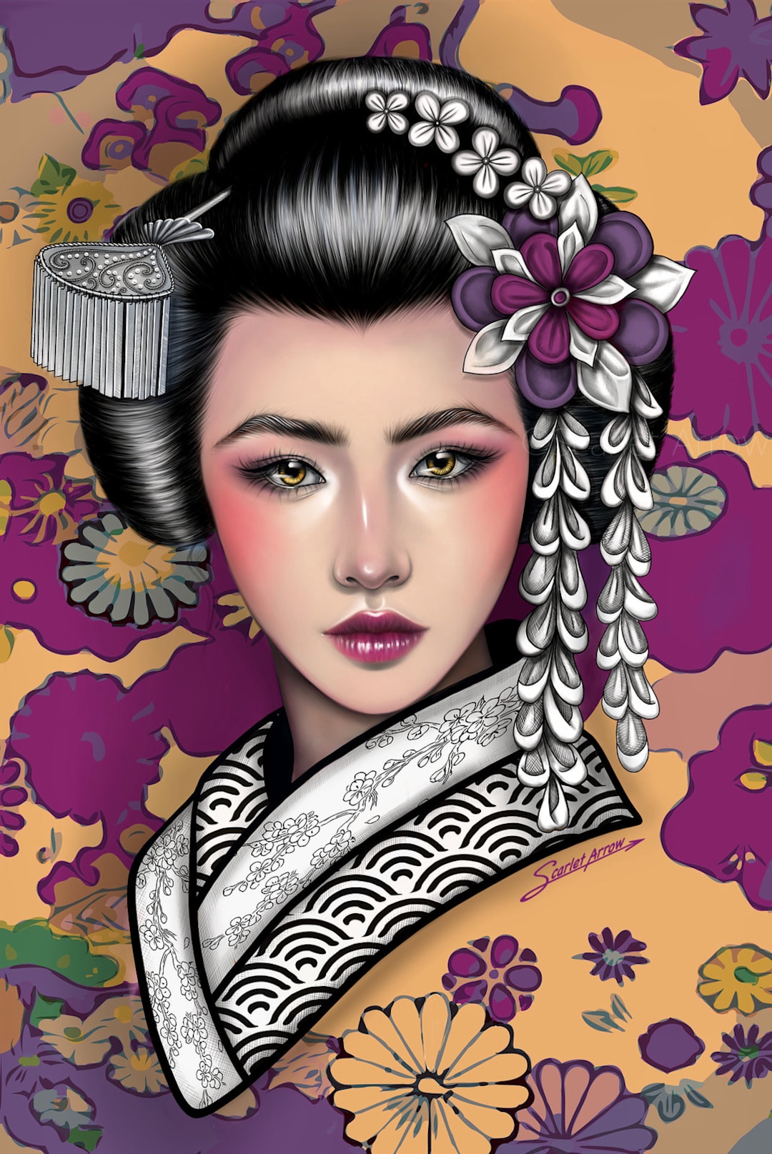 Art Print Portait of a Geisha Japanese Art Print, Artsy Gift, Geisha