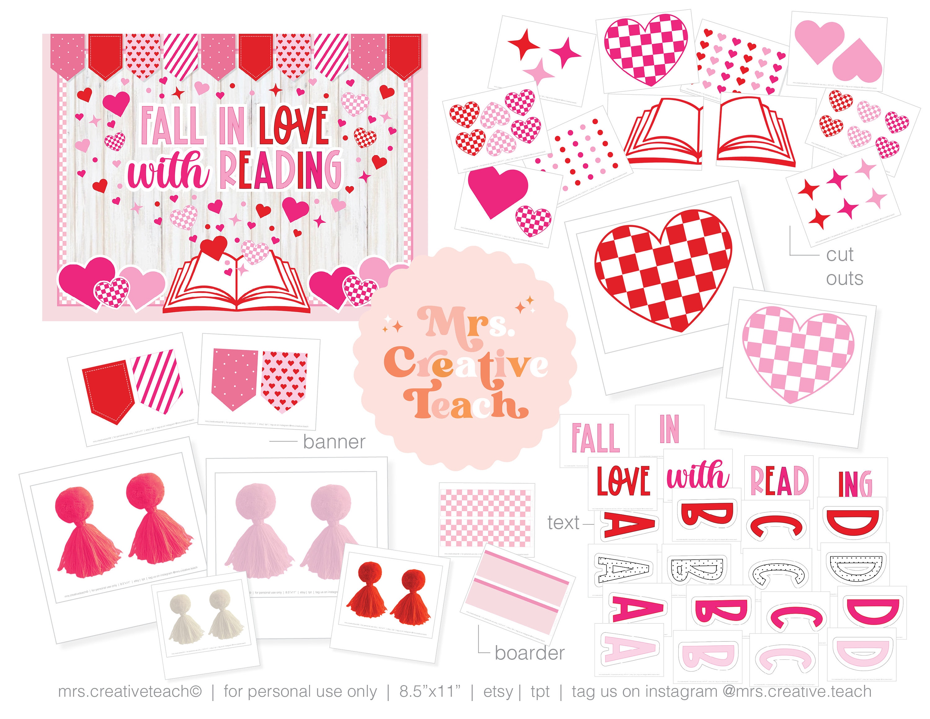 Valentine's Day Reading Bulletin Board Kit (PDF) - Etsy