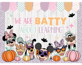 Magical Halloween. We Are Batty About Learning. Disney themed teacher bulletin board. door. classroom decoration