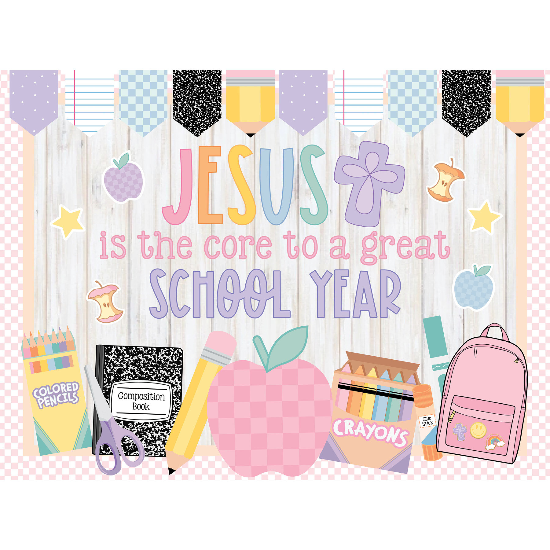 Back to School Bulletin Board Kit. Jesus is the core to a great school year. Classroom Door Decor Classroom Decoration.