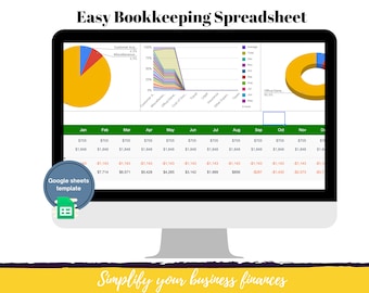 Easy Bookkeeping Spreadsheet | Small Business Bookkeeping Template | Income and Expense Tracker | Profit & Loss Report | Accounting Template