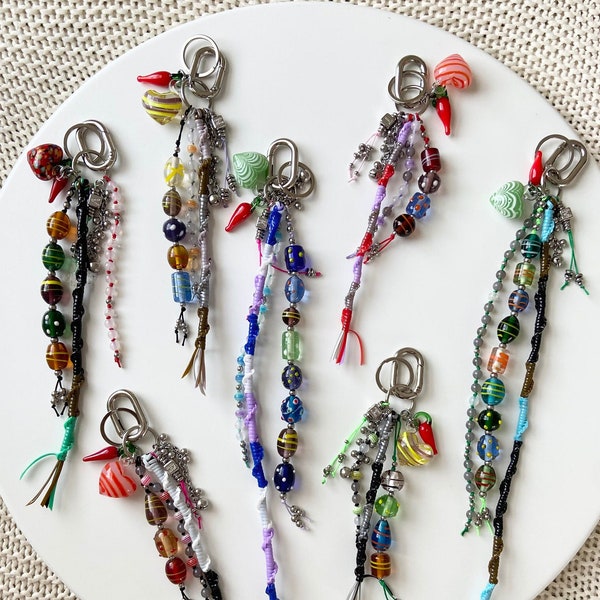 Y2K Summer Glass Bead Keychain | Bag Charms | Lanyard Keychain | Murano Glass Charms