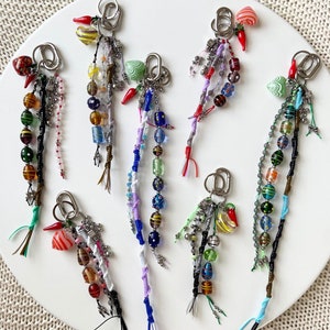 Y2K Accessories | Summer Keychain | Glass Beads | Bag Charms | Gimp Lanyard | Murano Glass Charms