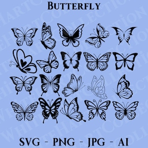 20 Schmetterling-Svg, Png, Jpg, Ai, kommerzielle Nutzung, Schmetterling-Svg für Cricut, Schmetterling-Bundle-Svg-Dateien, digitaler Download, Cricut-Schnitt-Datei, B1