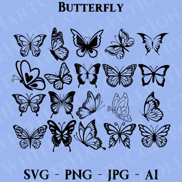 20 Butterfly Svg, Png, Jpg, Ai, Commercial Use, Butterfly Svg for Cricut, Butterfly Bundle Svg Files, Digital Download, Cricut Cut File, B1
