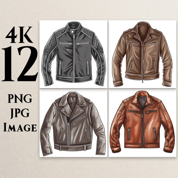 4K 12 Leather Jacket Clipart, PNG, JPG, Clipart, Jacket illustrations, Digital Clipart, Printable, Commercial Use, Digital Download, C1