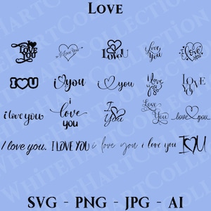 20 Te amo Svg, Png, Jpg, Ai, Uso comercial, Eu te amo, Dia dos Namorados Svg, Casamento Svg, Download digital, Arquivo Cricut Cut, L8