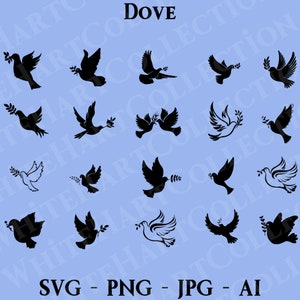 20 Dove Svg, Png, Jpg, Ai, Commercial Use, Dove Silhouette, Dove Clipart, Animal Svg, Bird Svg, Love, Digital Download, Cricut Cut File, B5