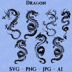 7 Dragon Svg, Png, Jpg, Ai,  Commercial Use, Eastern Dragon Svg, Chinese Dragon Svg, Dinosaur Svg, Digital Download, Cricut Cut File, D1