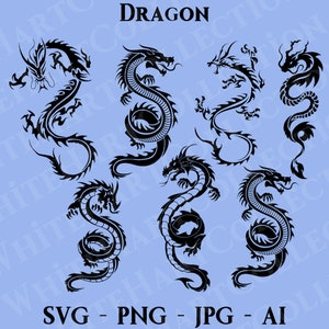 7 Drago Svg, Png, Jpg, Ai, Uso commerciale, Drago orientale Svg, Drago cinese Svg, Dinosauro Svg, Download digitale, File di taglio Cricut, D1