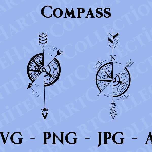 Compass Svg Commercial Use Svg, Png, Jpg, Ai, Nature, Compass Tattoo, Adventure Compass Svg, Digital Download, Cricut Cut File, Compass 1