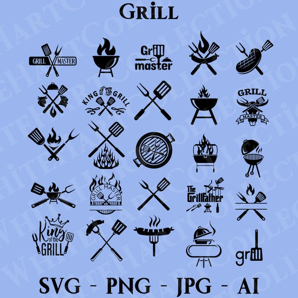 25 Grill Svg, Png, Jpg, Ai, Commercial Use, Barbecue SVG Bundle, BBQ Svg, Grill Svg,  Digital Download, Cricut Cut File, G1