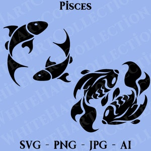 Pisces Svg, Png, Jpg, Ai,  Commercial Use, Animal, 2 Fish, Zodiac, Star Sign Svg, Horoscope Svg, Digital Download, Cricut Cut File, Z1